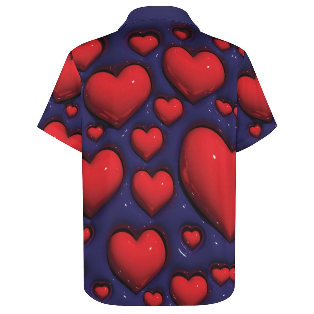 3D Love Casual Chest Pocket Short Sleeve Shirt 2309000427