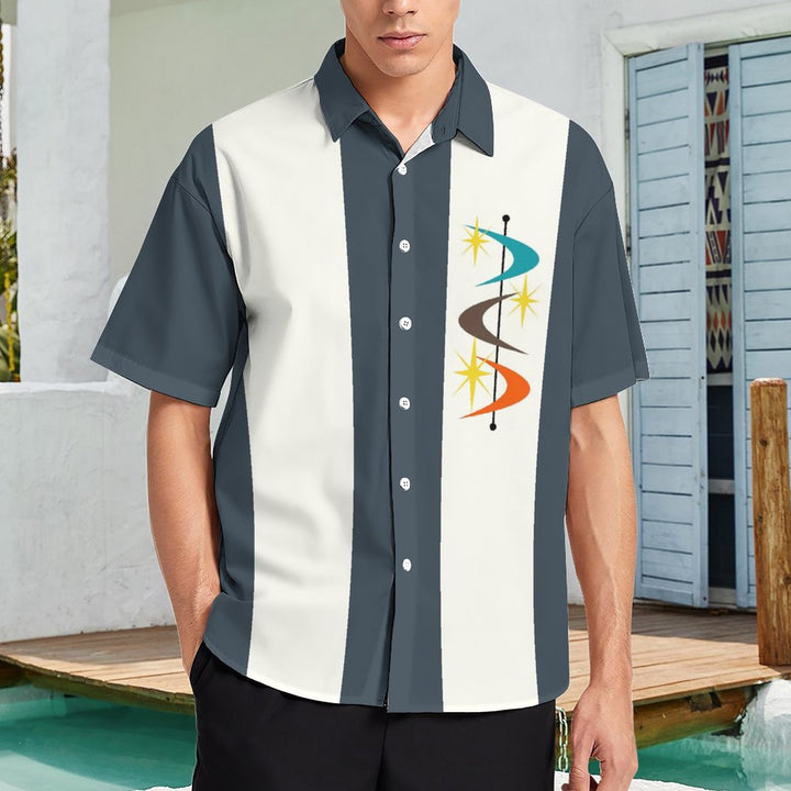 Men's Dark Blue Classic Bowling Shirt Casual Fashion Short Sleeve Shirt 2307101454