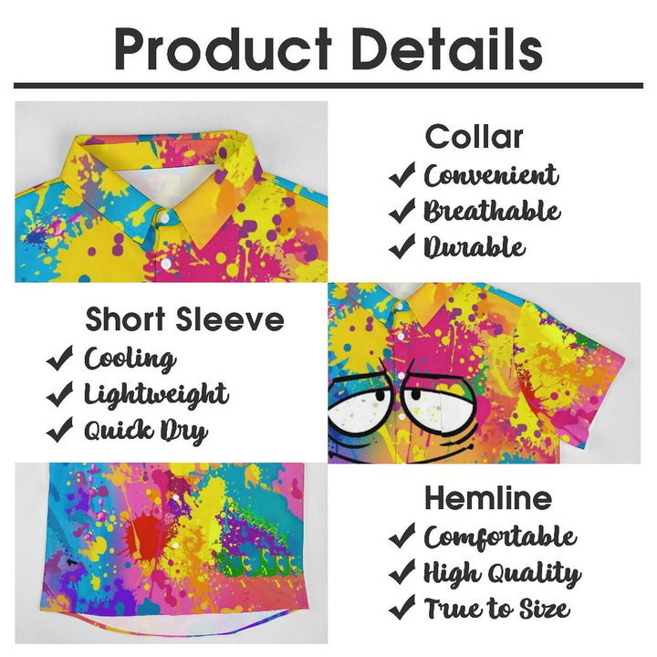Fun Printed Casual Chest Pocket Short Sleeve Shirt 2309000442