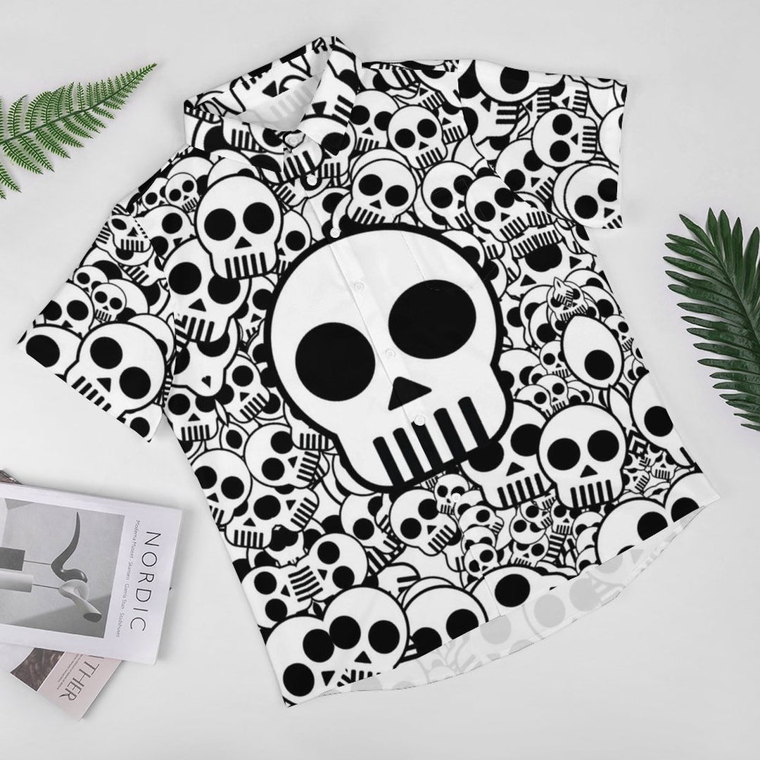 Casual Skull Print Chest Pocket Short Sleeve Shirt 2309000816