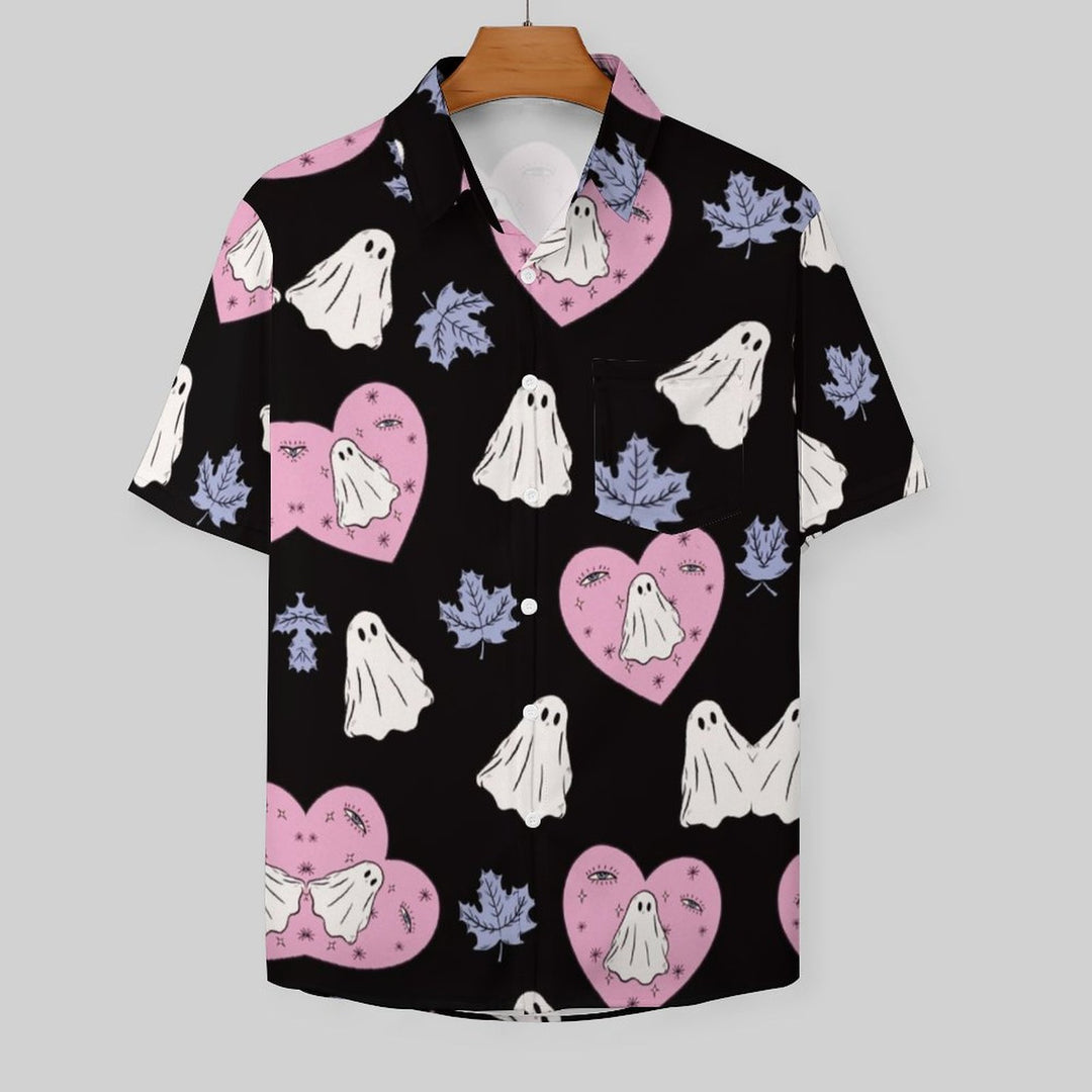 Ghost Heart Casual Chest Pocket Short Sleeve Shirt 2309000134