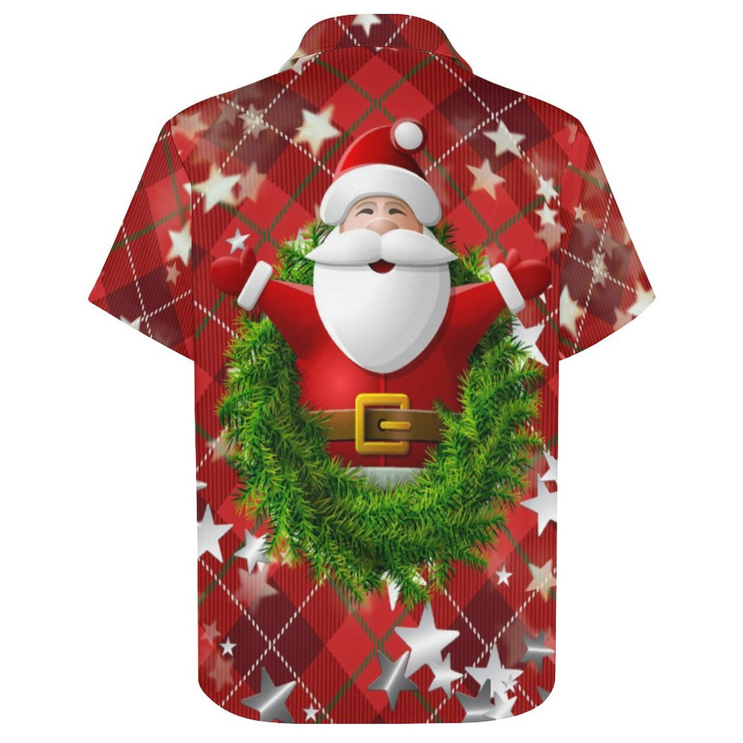 Christmas Themed Casual Chest Pocket Short Sleeve Shirt 2309000281