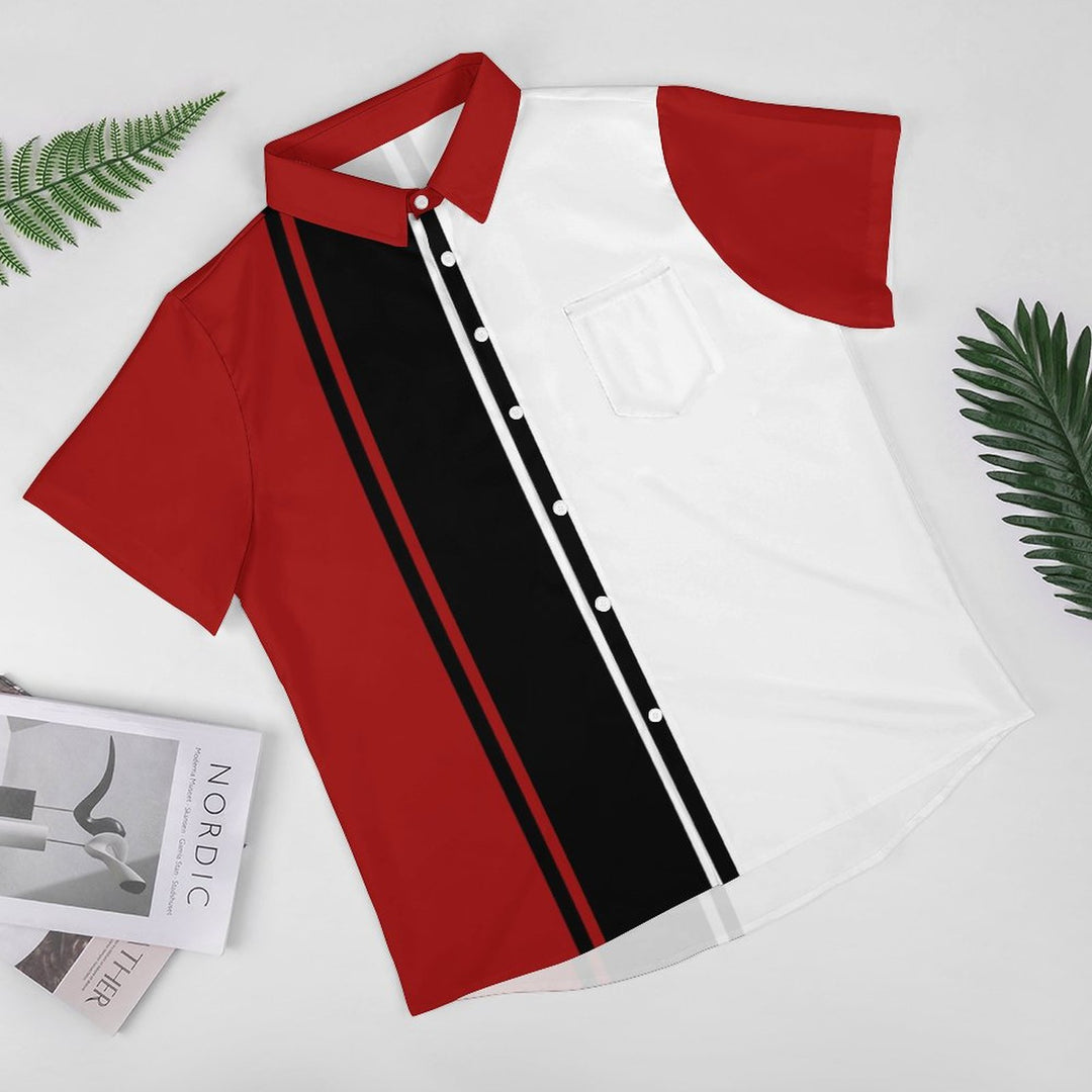 Men's Black and Red Stripe Print Casual Fashion Short Sleeve Shirt 2307101273