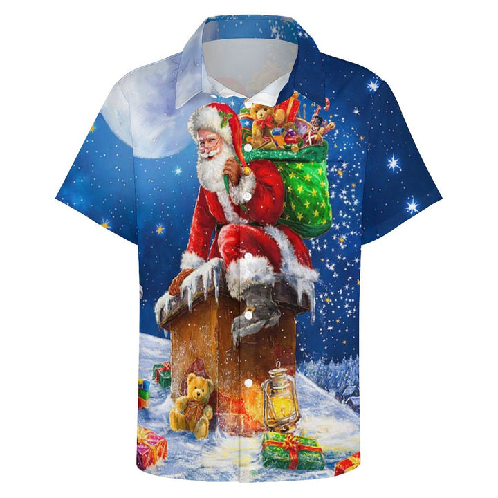 Santa Claus Loose Breast Pocket Short Sleeve Shirt 2308100357