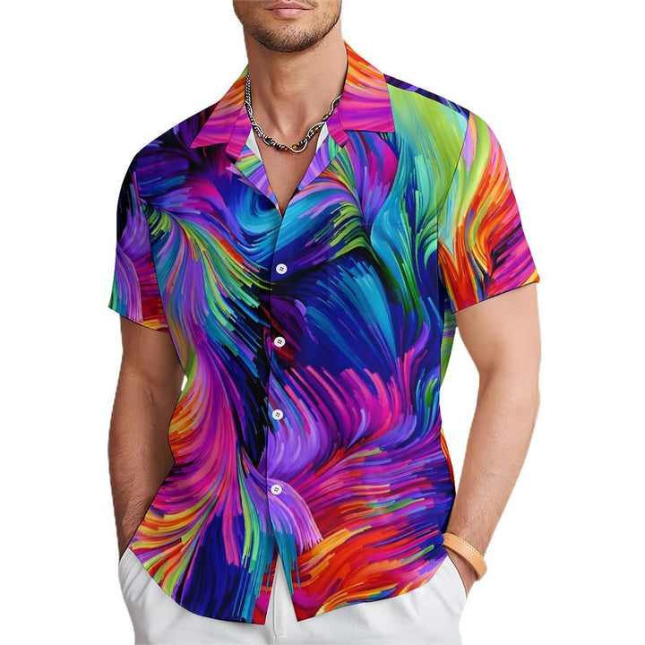 Chest Pocket Colorful Texture Casual Short Sleeve Shirt 2402000033
