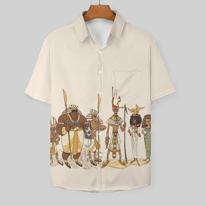 Casual Egyptian Pharaoh Chest Pocket Short Sleeve Shirt 2309000269