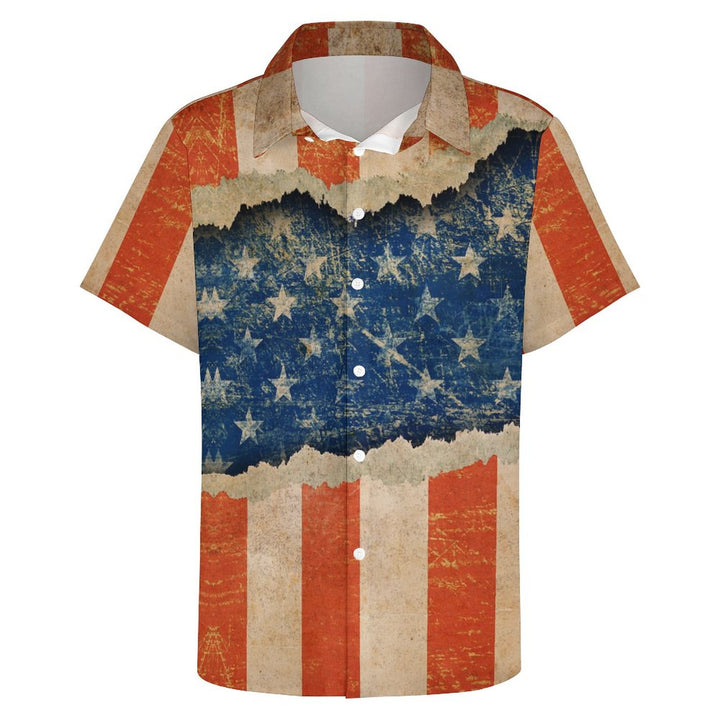Flag Casual Chest Pocket Short Sleeved Shirt 2310000200
