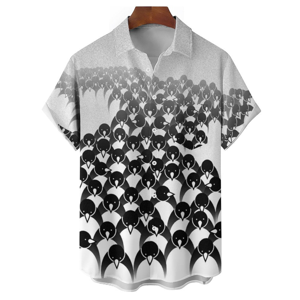 Men's Penguin Print Casual Short Sleeve Shirt 2310000980