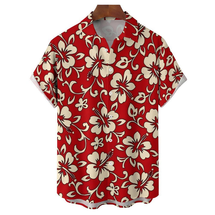Men's Hawaiian Flowers Red Casual Short Sleeve Shirt 2311000690