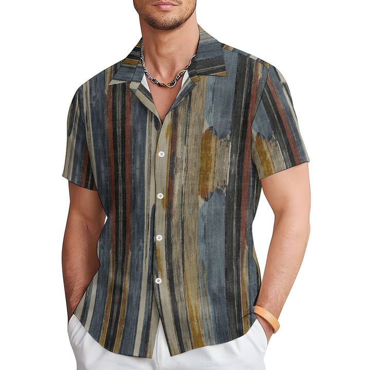 Men's Abstract Wood Print Casual Short Sleeve Shirt 2310000806