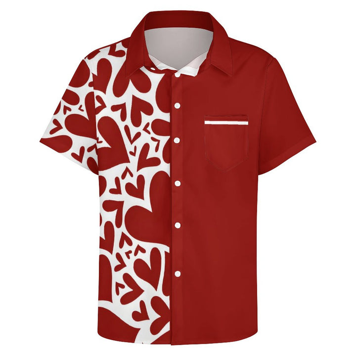 Vintage Bowling Valentine's Day Heart Pocket Hawaiian Shirt Oversized Vacation Shirt 2401000035