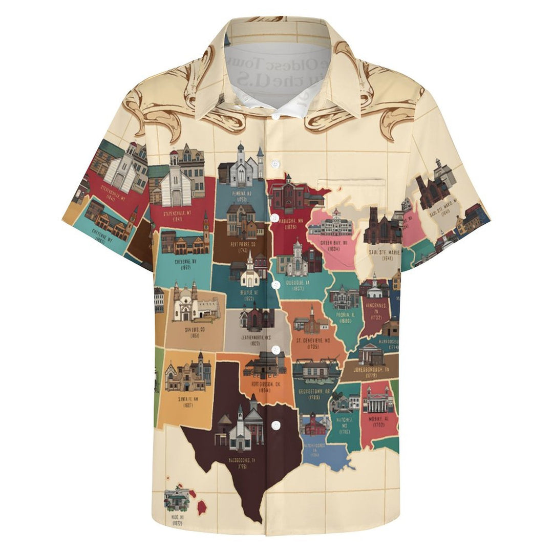 Men's Map Casual Short Sleeve Shirt 2310000764