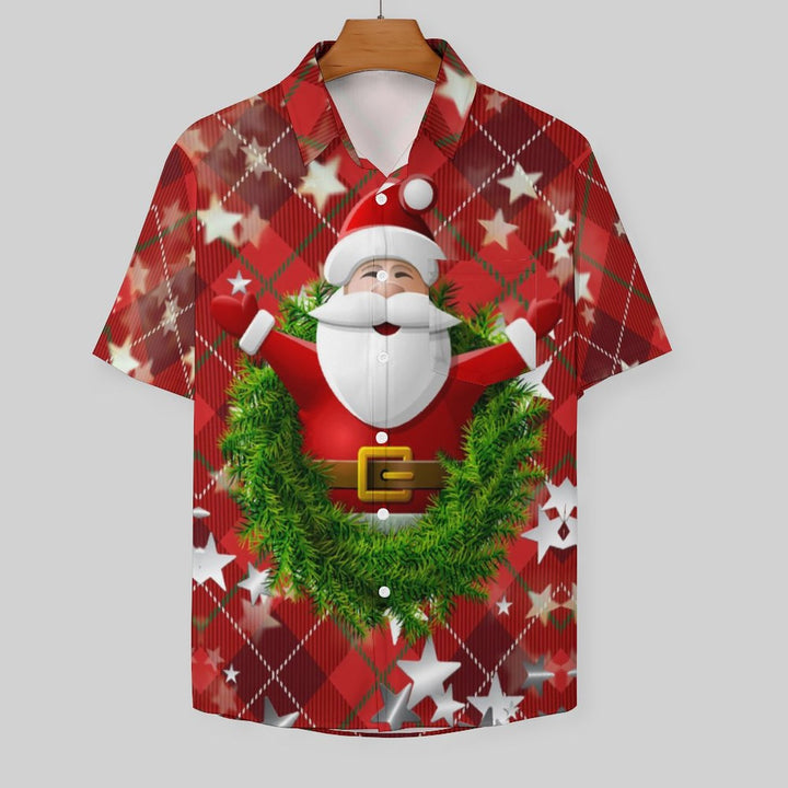 Christmas Themed Casual Chest Pocket Short Sleeve Shirt 2309000281