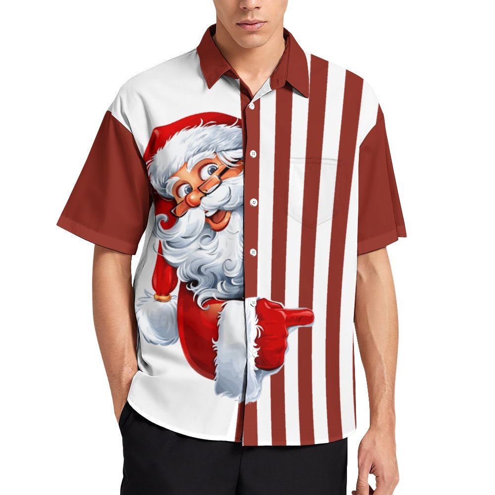 Christmas Striped Chest Pocket Short Sleeved Shirt 2310000264