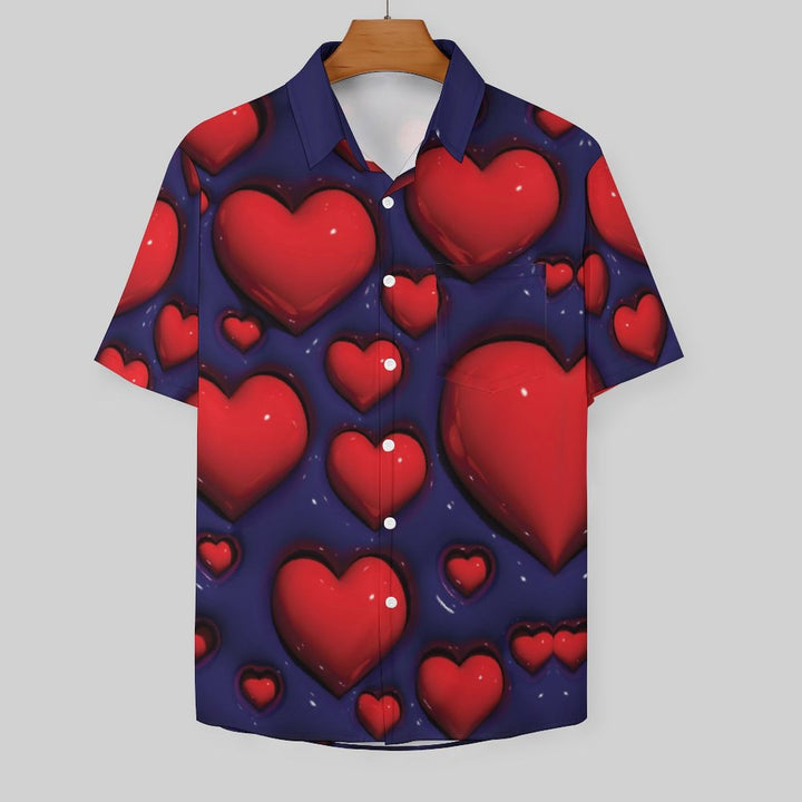 3D Love Casual Chest Pocket Short Sleeve Shirt 2309000427