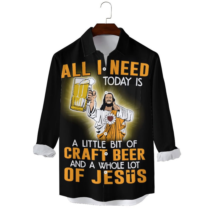Men's Casual Jesus Beer Printed Long Sleeve Shirt 2311000762