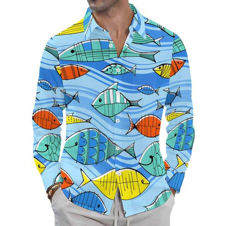 Men's Casual Fish Printed Long Sleeve Shirt 2401000161