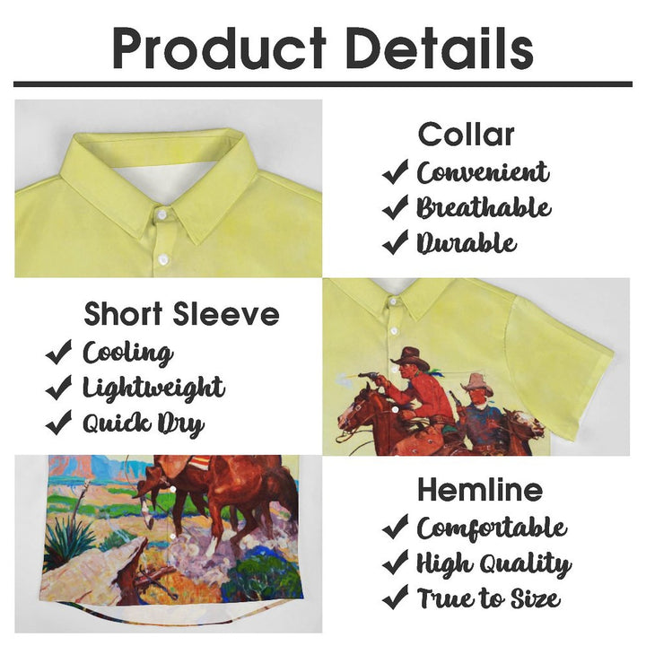 Denim Casual Printed Chest Pocket Short Sleeved Shirt 2309000554