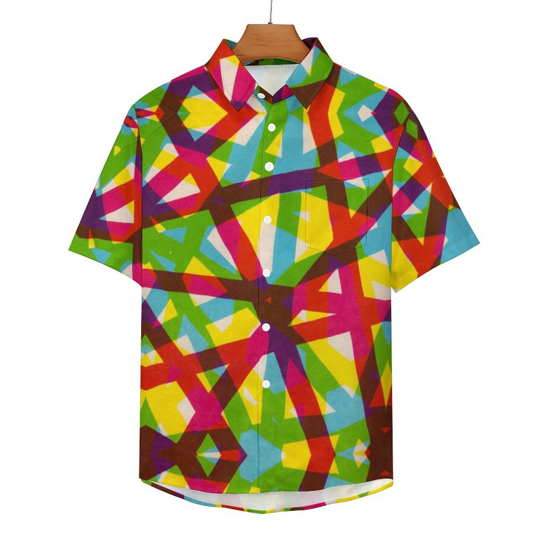 Men's Color Line Print Casual Short Sleeve Shirt 2310000869