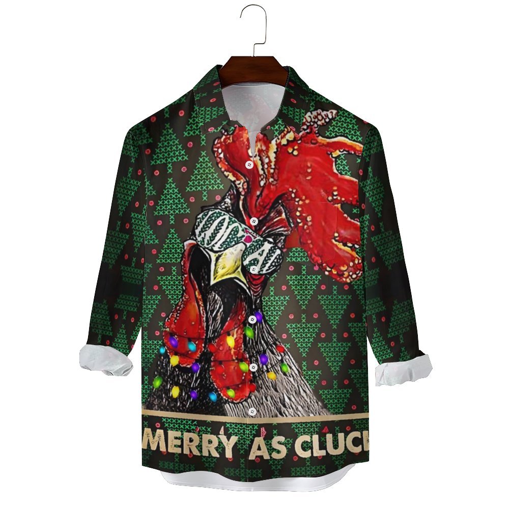 Men's Casual Colorful String Lights Rooster Printed Long Sleeve Shirt 2312000035