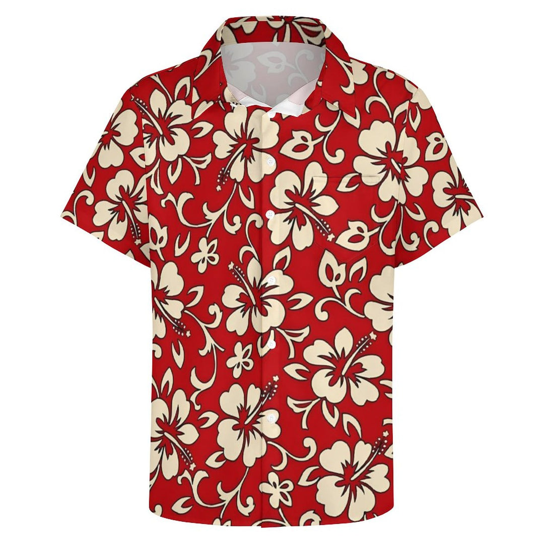 Men's Hawaiian Flowers Red Casual Short Sleeve Shirt 2311000690