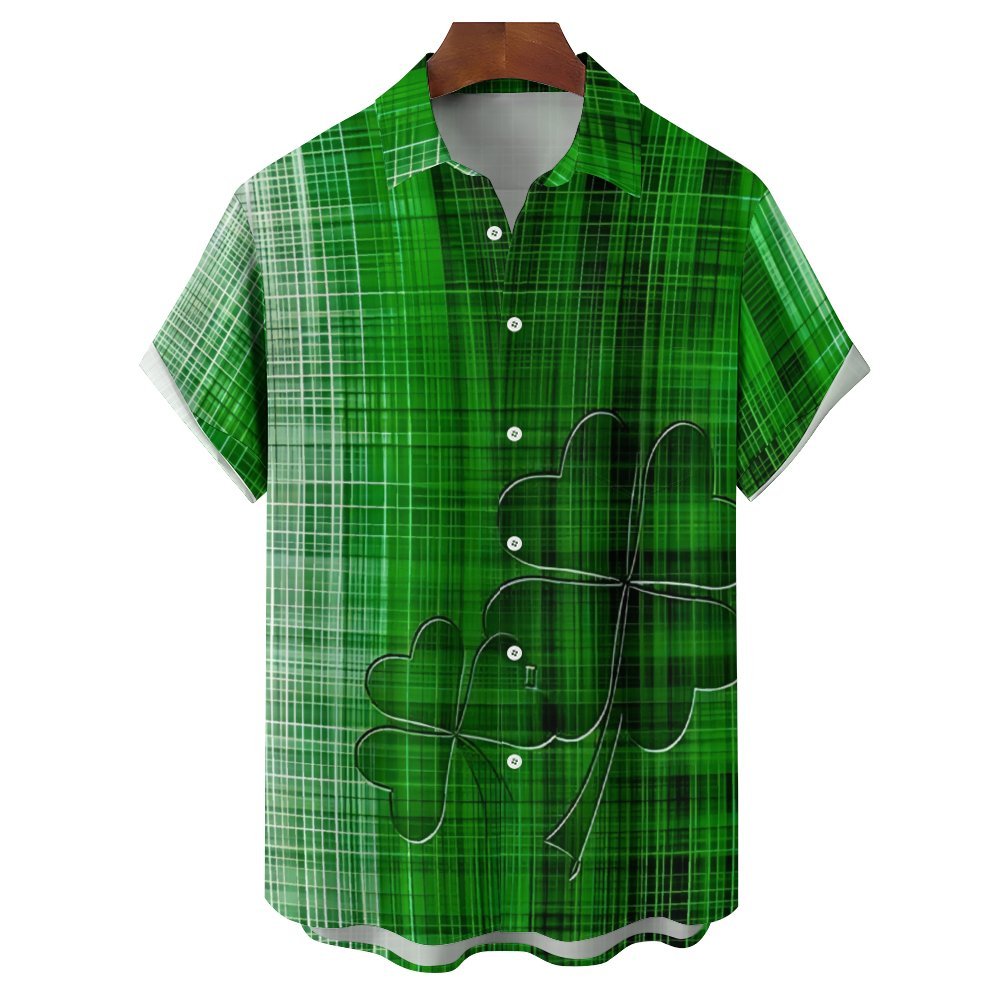St Patrick'S Day Shamrock Four Leaf Clover Casual Short Sleeve Shirt 2311000758