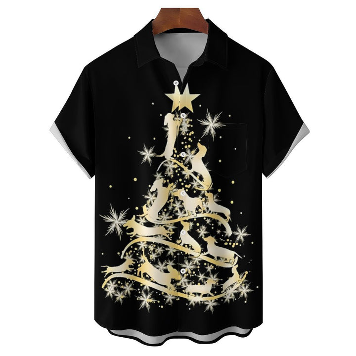 Sausage Dog Christmas Tree Casual Short Sleeve Shirt 2311000420