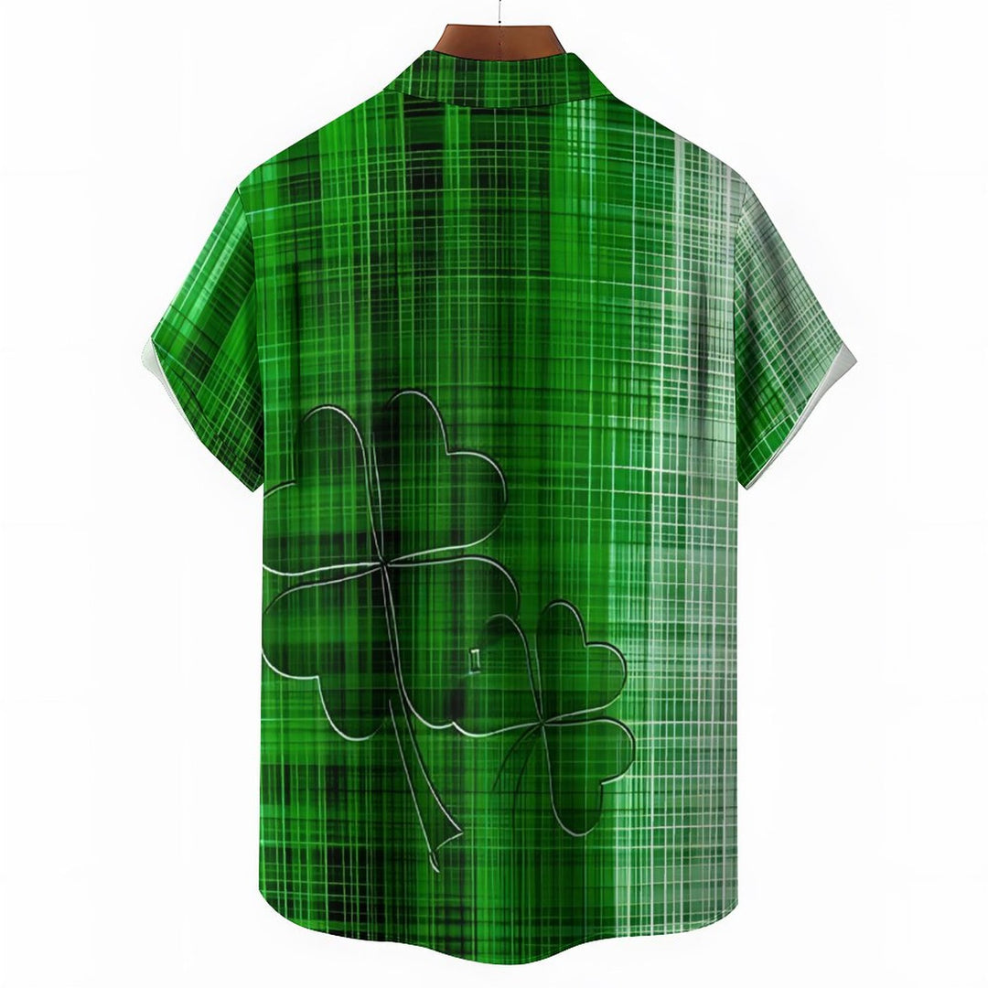 St Patrick'S Day Shamrock Four Leaf Clover Casual Short Sleeve Shirt 2311000758
