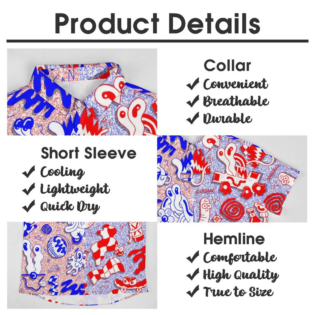 Casual Print Chest Pocket Short Sleeved Shirt 2309000678