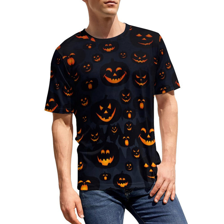 Men's Round Neck Halloween Spooky Pumpkin Casual T-Shirt 2309000313