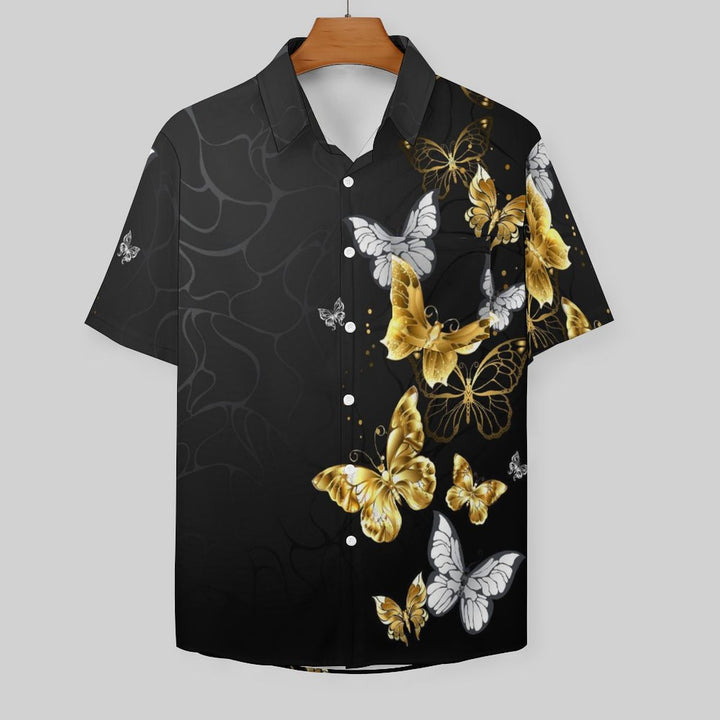 Casual Butterfly Printed Chest Pocket Short Sleeved Shirt 2309000826