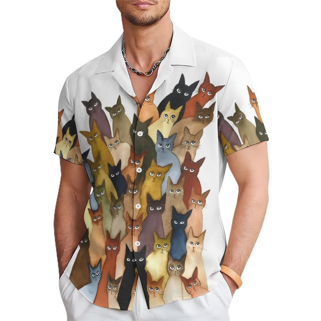 Men's Cats Casual Short Sleeve Shirt 2312000257