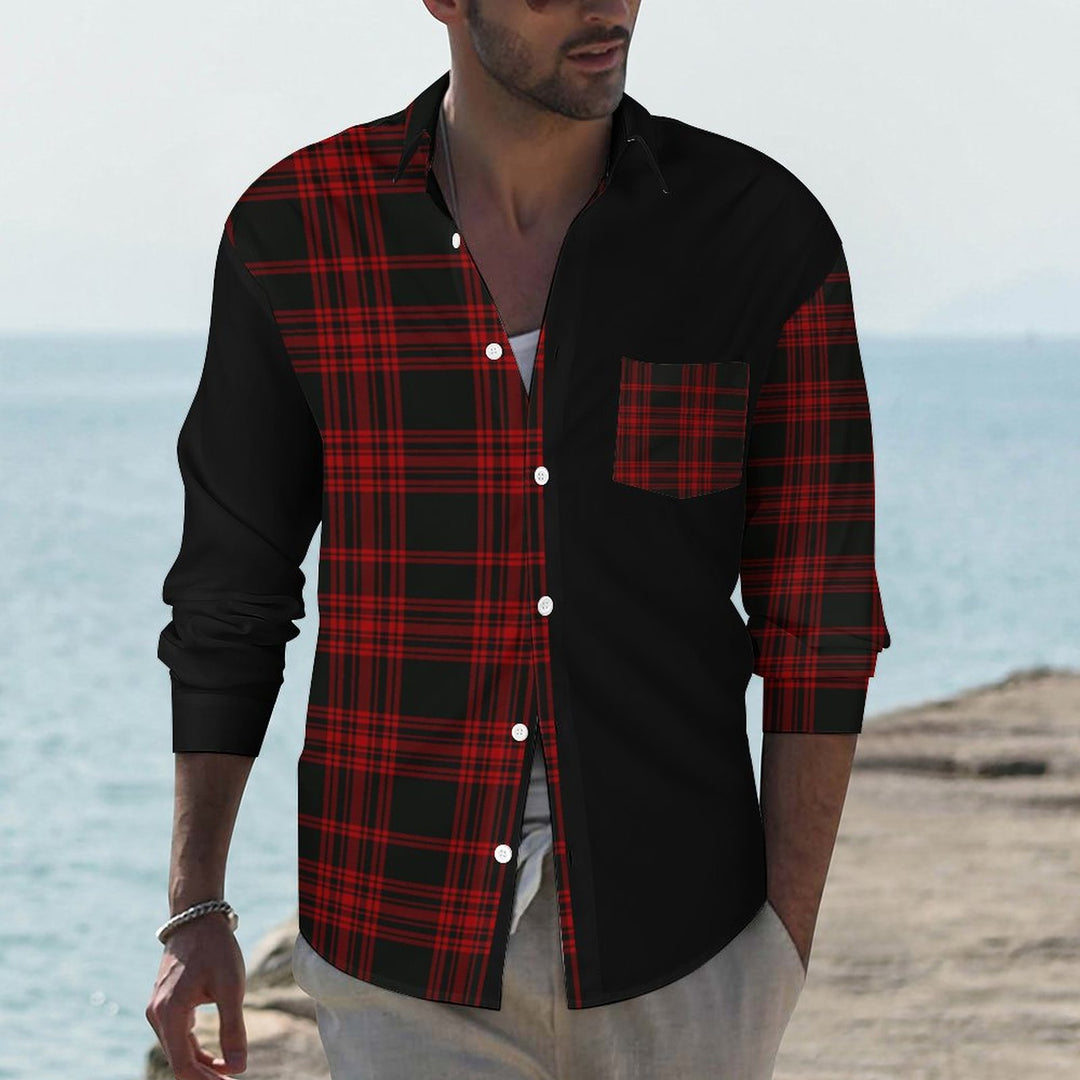 Men's casual black and red plaid printed long-sleeved shirt 2310000848