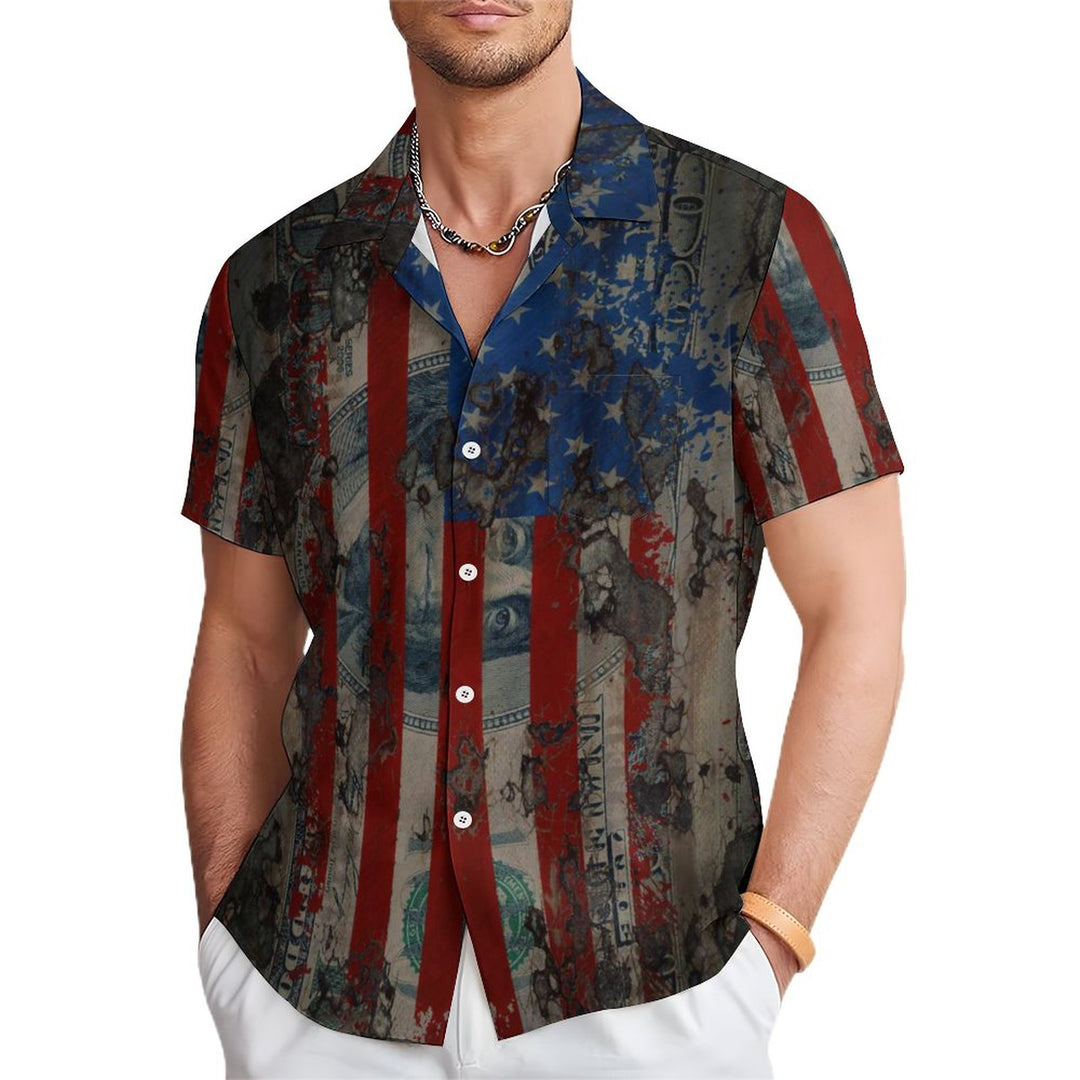 Men's Dollar Flag Casual Short Sleeve Shirt 2312000304
