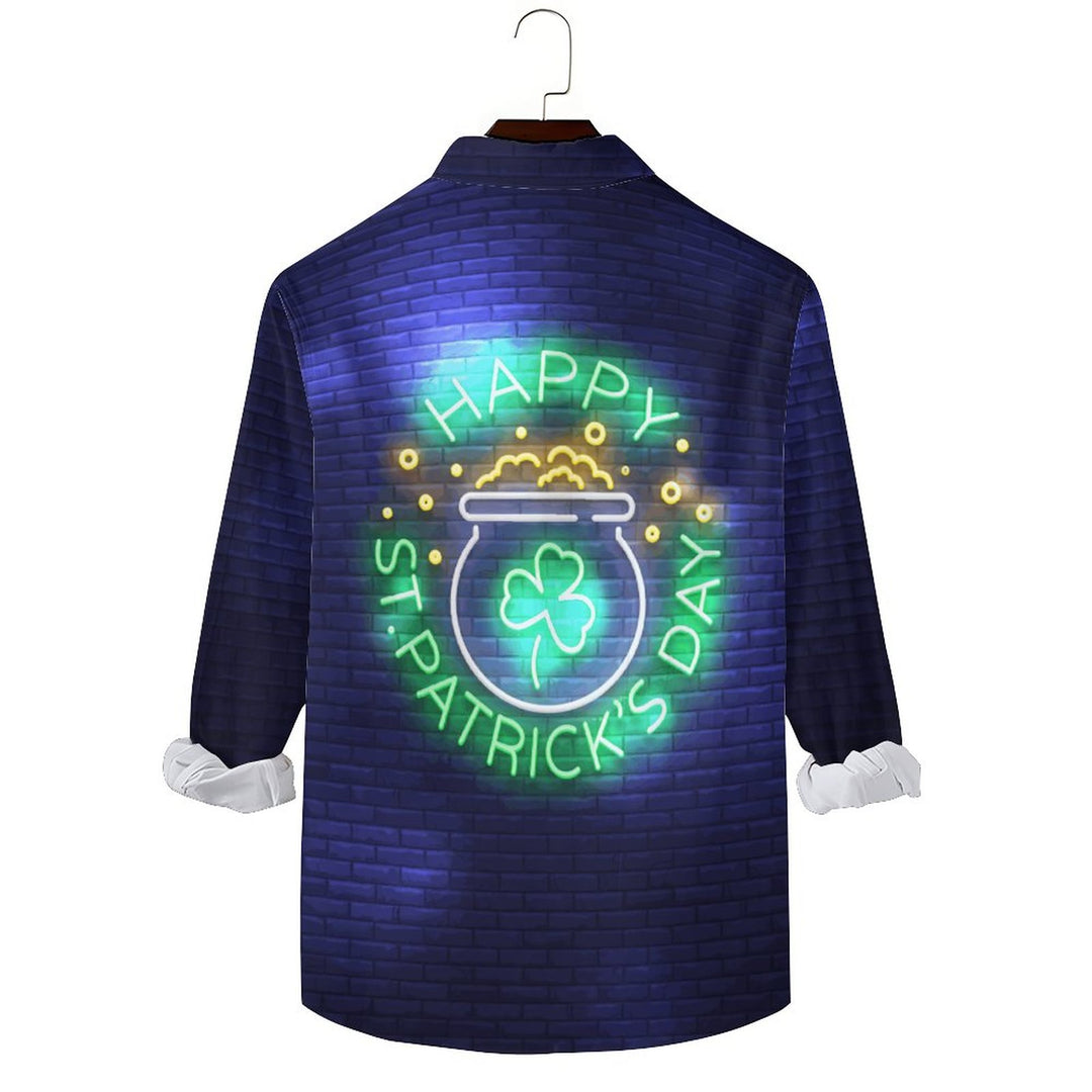 Neon Happy St. Patrick's Day Printed Long Sleeve Shirt 2312000278