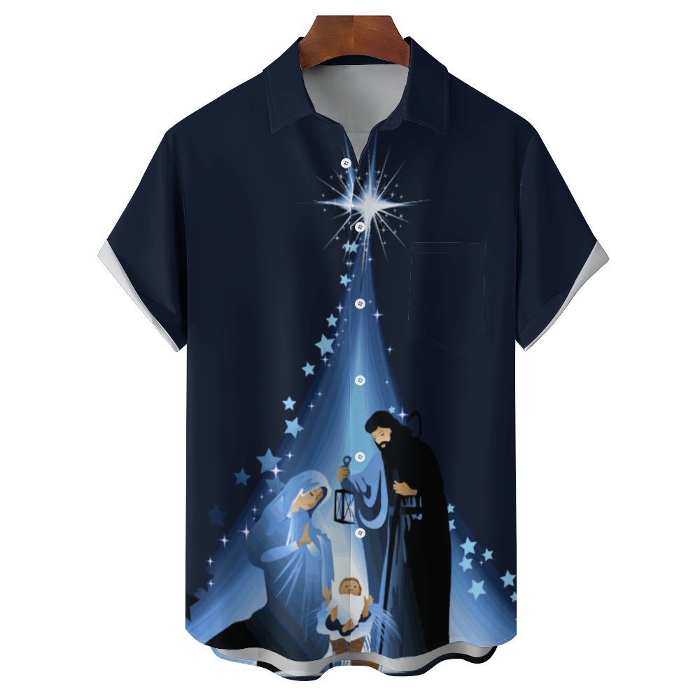 Men's Jesus Comes to Earth at Christmas Casual Short Sleeve Shirt 2311000367