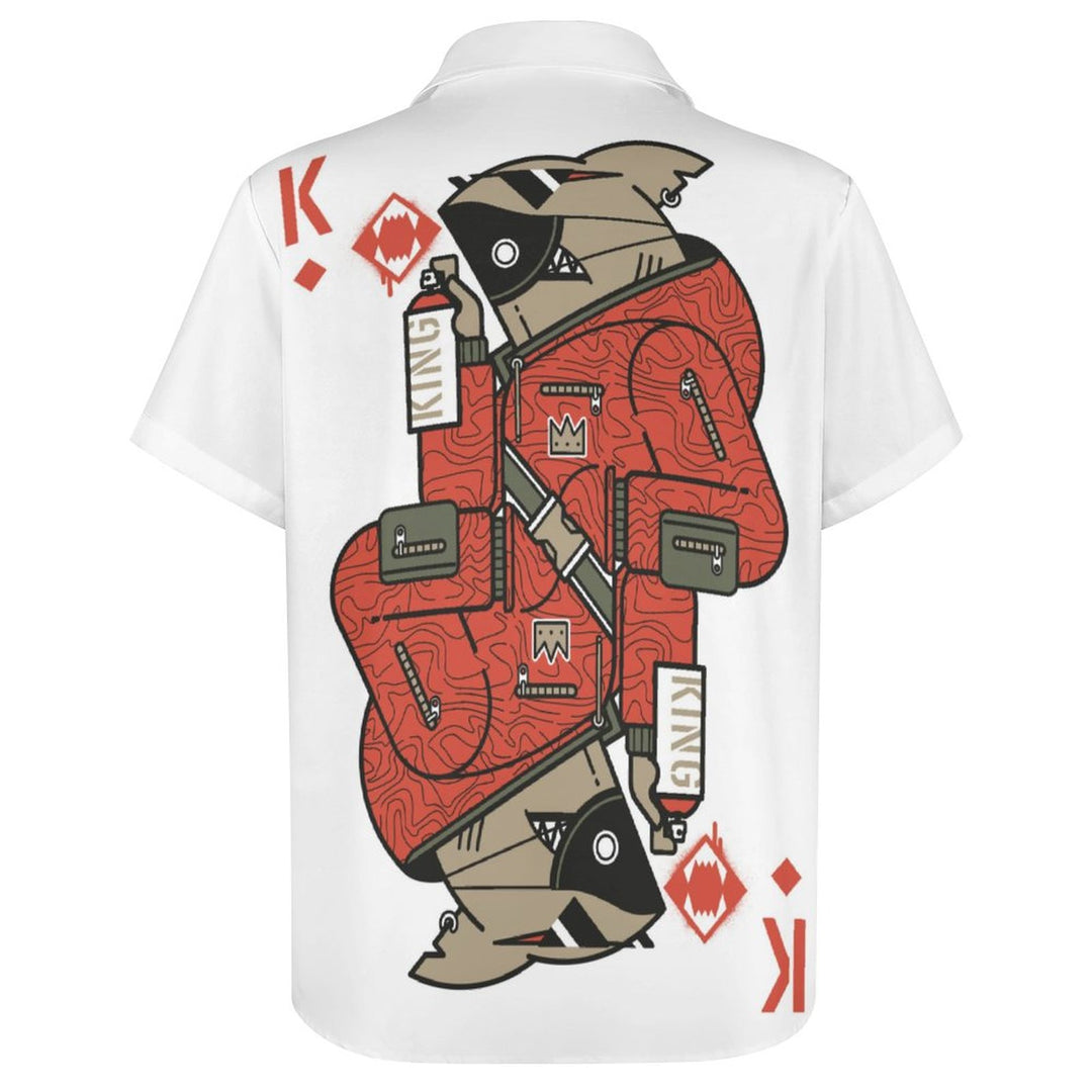 Shark Poker Casual Print Chest Pocket Short Sleeve Shirt 2309000832