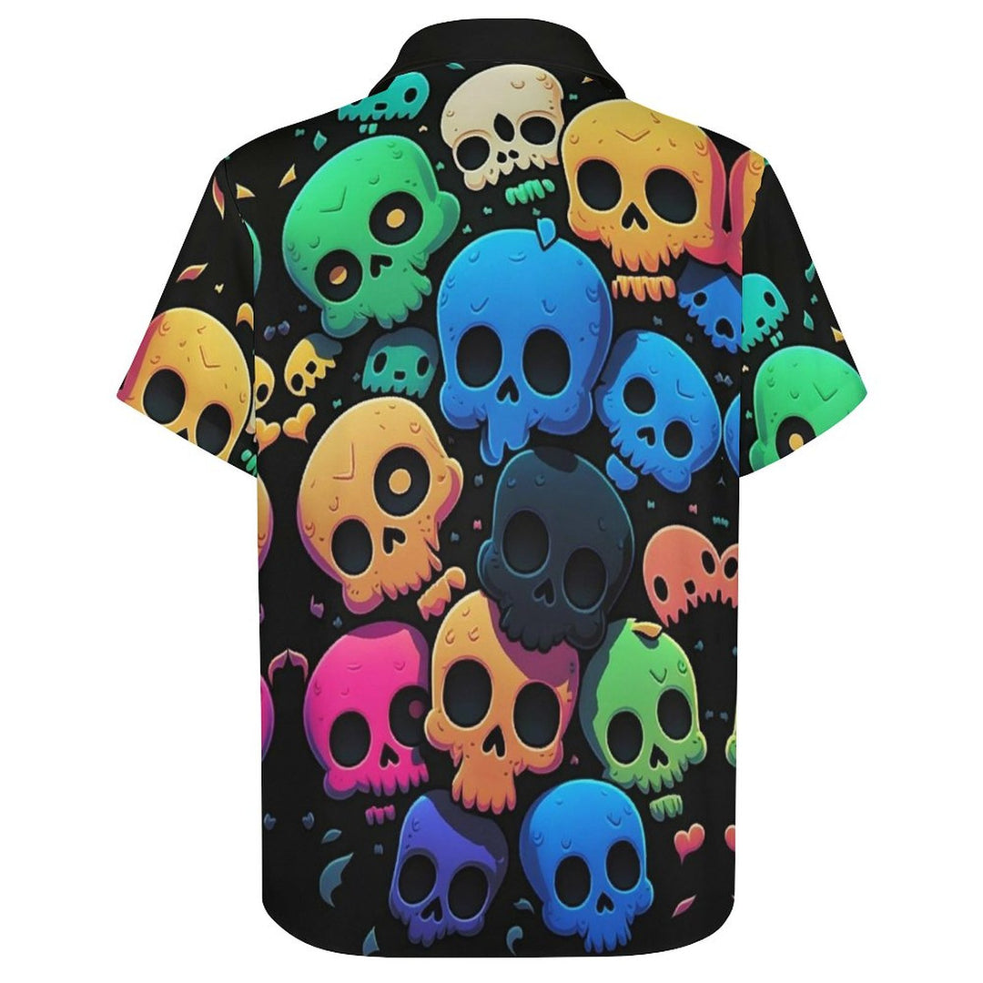 Colorful Skull Casual Chest Pocket Short Sleeve Shirt 2309000089