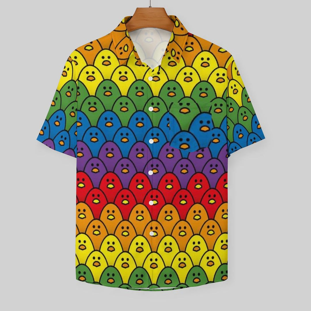 Men's Rainbow Chick Print Casual Short Sleeve Shirt 2306103345