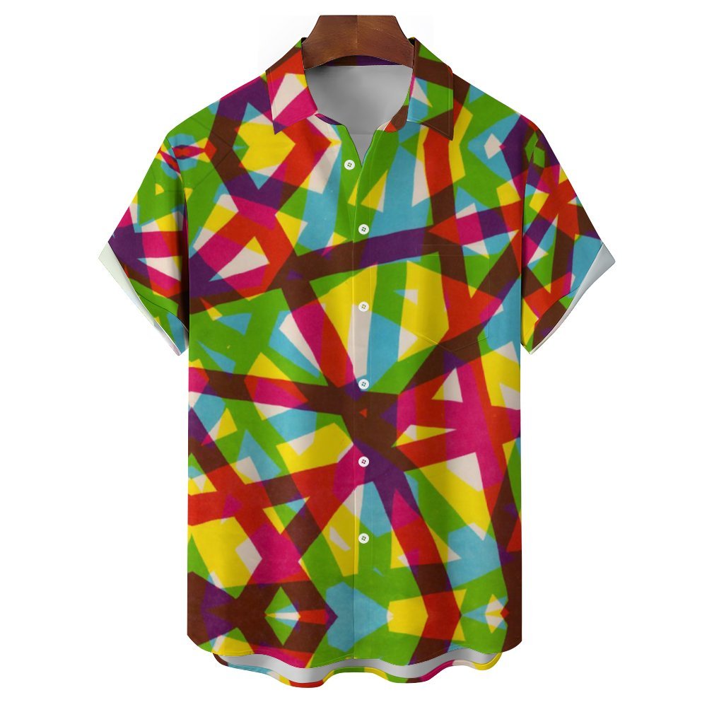 Men's Color Line Print Casual Short Sleeve Shirt 2310000869