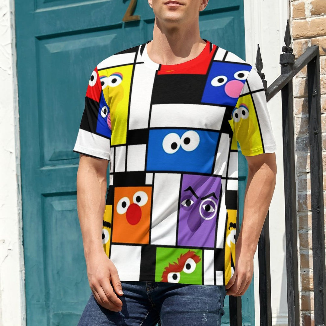 Men's Casual Sesame Street Geometric Art Print T-Shirt 2308100063