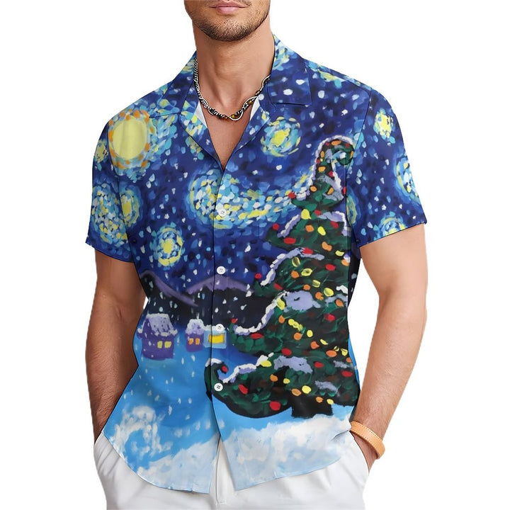 Holiday Blue Men's Hawaiian Shirt Star Art Cartoon Casual Short Sleeve Shirt 2311000239