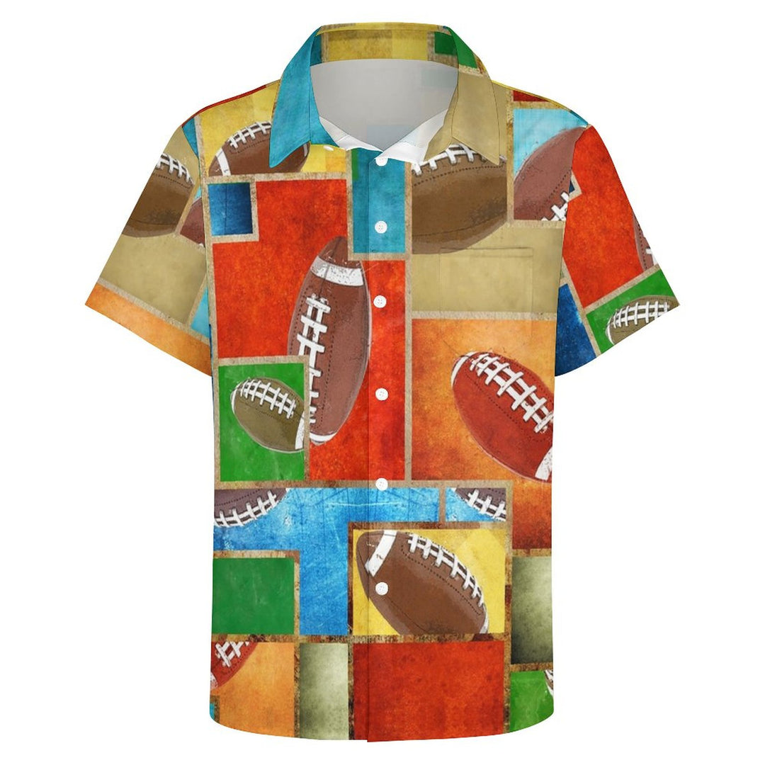 American Football Geometric Pattern Super Bowl Casual Short Sleeve Shirt 2311000213