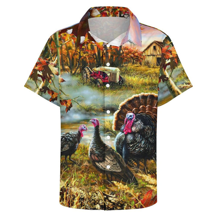 Thanksgiving Turkey Chest Pocket Short Sleeve Shirt 2310000313