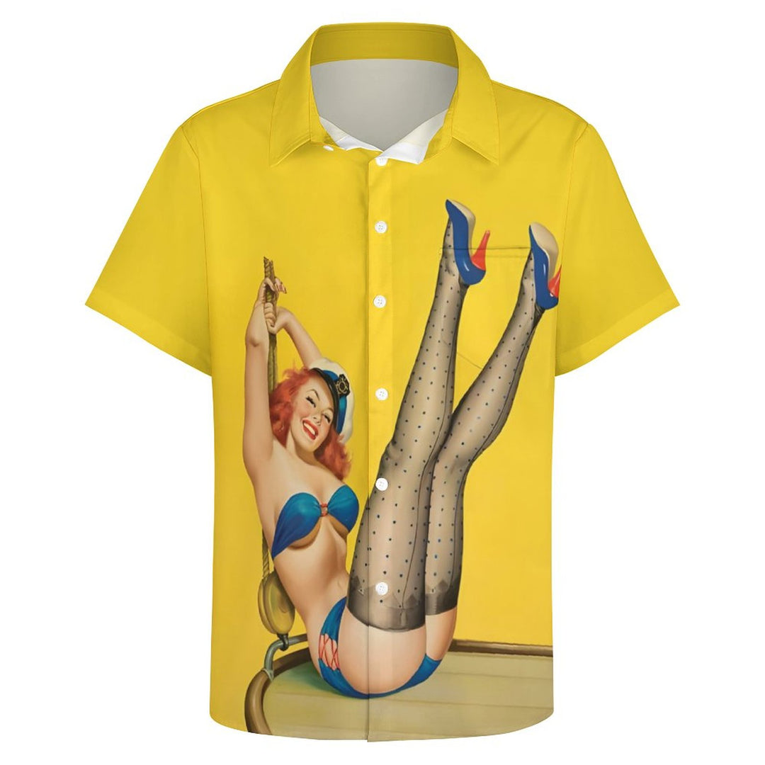 Men's Sailor Girl Casual Short Sleeve Shirt 2312000539