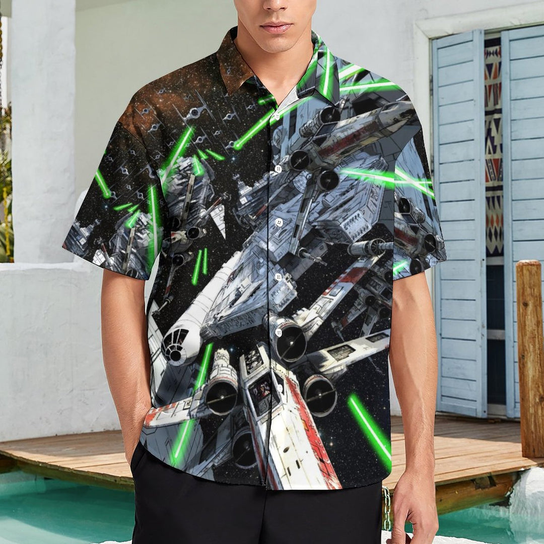 Casual Space Wars Print Chest Pocket Short Sleeve Shirt 2308100863