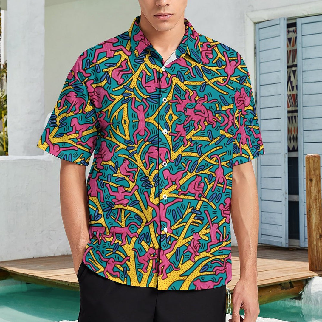 Men's Line Man Print Casual Fashion Short Sleeve Shirt 2307101359