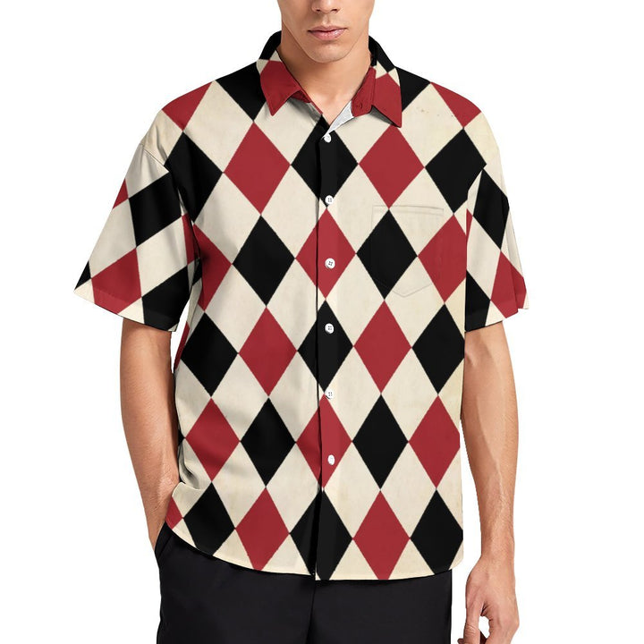 Geometric Rhombus Print Relaxed Chest Pocket Short Sleeve Shirt 2309000046