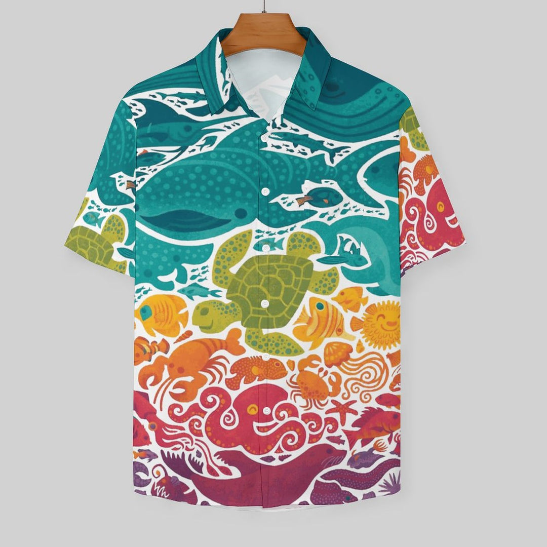 Men's Gradient Marine Life Print Casual Short Sleeve Shirt 2310000756