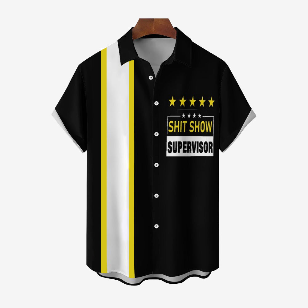 Vintage Bowling Mens "Shit Show Supervisor" Printed  Casual Short Sleeve Shirt 2401000371